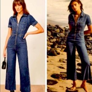 Reformation Georgia Cropped denim jumpsuit